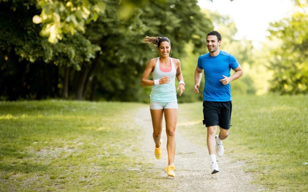 Young couple running